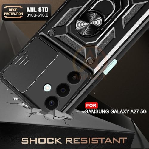 Image of Armor Bumper Back Cover Case for Samsung Galaxy A27 / M47 5G Rotating Camera Cover, Ring Holder & Kickstand | Heavy Duty & 360 Degree Protection Back Cover (Black)