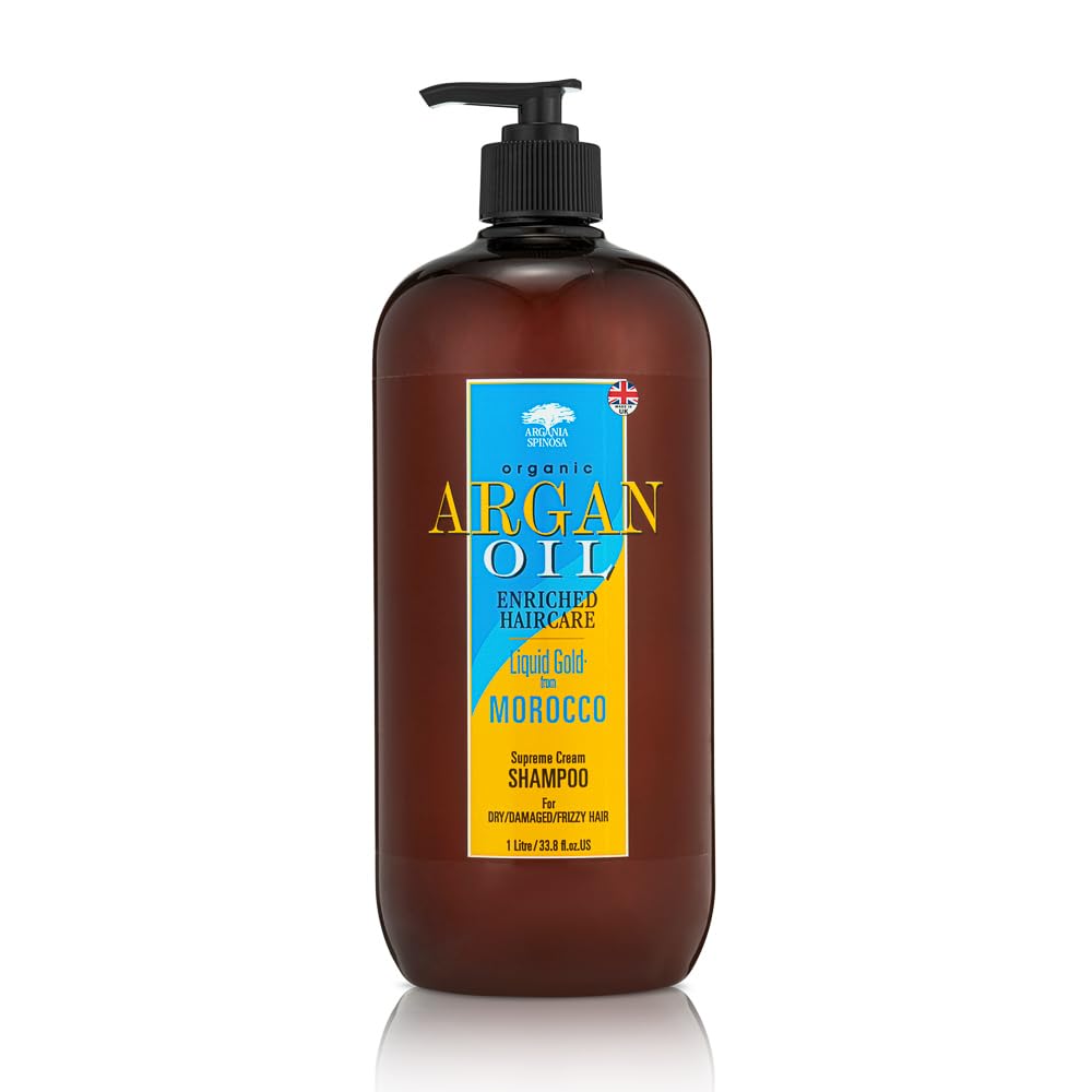 ARGANIA SPINOSA Organic Moroccan Argan Oil Shampoo 1 litre salon size SUPREME CREAM FORMULA ARGAN-RICH PROFESSIONAL SALON FORMULA