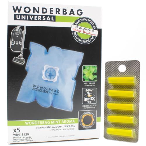 PakTrade 5 Bolsas de Aspiradora + 5 Fragancias Compatible con Moulinex Compacteo Ergo - MO526301/4Q0, Compacteo Ergo - MO5263PA/4Q0 | 5 Bolsas, Refrescador de Aire, Accesorios, Repuestos