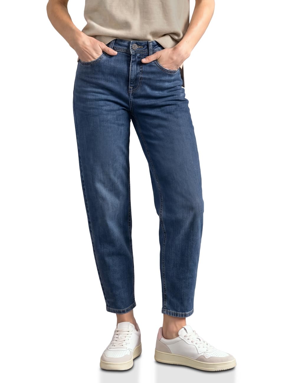 Street One High Waist Barrel Leg Jeans in Loose Fit Medium Blue Washed 34
