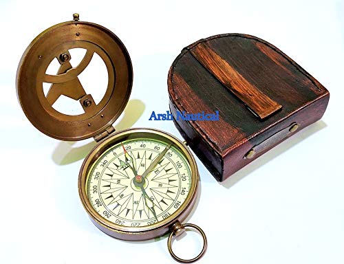 Brújula magnética de latón vintage con estuche de cuero miniatura 7