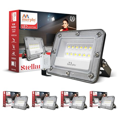 Image of Murphy Stellar 10W LED Flood Light with Day-Night Sensor & Driver, Cool White 6500K, IP66 Waterproof, Outdoor Security & Landscape Lighting, BIS Approved, 2-Year Warranty - Pack of 5