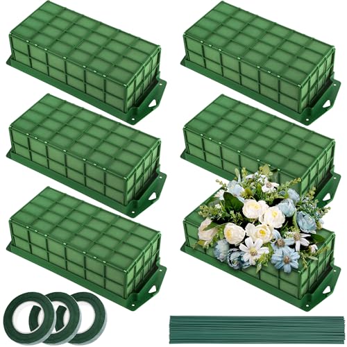 Aodaer 6 Pieces Floral Foam Cage with Floral Foam for Fresh and Artificial Flowers Rectangle Dry and Wet Flower Cage Bowl Holder for Wedding Home and Garden Arrangement Decorations