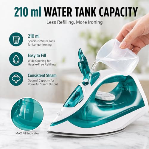 Image of Warmex 2000W Steam Iron Press Black Non-Stick Soleplate | Powerful Steam Burst Removes Wrinkles From Clothes | Quick Heat Up 18-20 Gm Min Steam | Overheat Safety | Fabric Care Steamer Iron (Green)