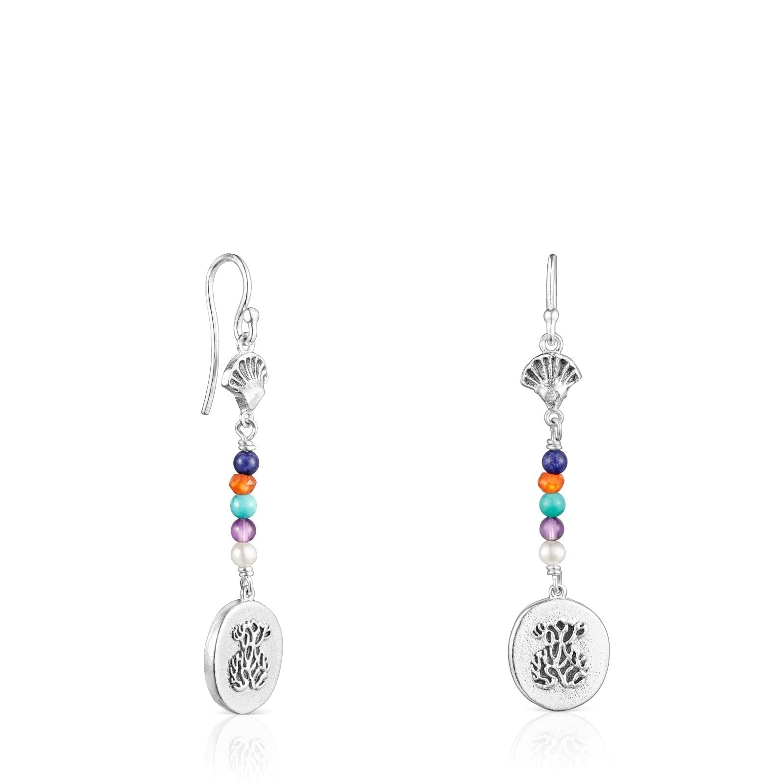 TOUS Pendientes largos camafeo de plata y gemas Oceaan Color