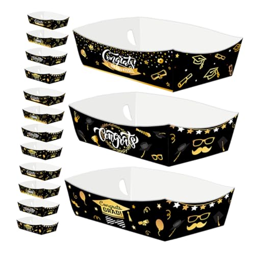 GRIRIW 24pcs Graduation Paper Food Serving Trays Boat-Shaped Paper Box for Snacks Congrats Grad Party Supplies