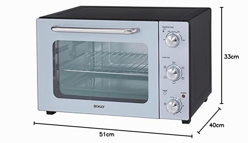SOGO Horno Eléctrico 35L con Función Rotisería y Convección - Horno de Mesa con 6 Modos de Cocción para Asados y Pasteles - Termostato Ajustable y Doble Vidrio Aislante