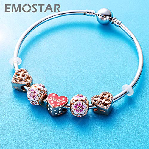 Flowers and Clover Charms fits European Valentiens Bracelet, Rose Gold Magnolia Rose Flower Charm, Shamrock,Sparkling Snowflake, Daisy Cherry Blossom in 925 Sterling Silver, Gifts for St Patrick's Day3