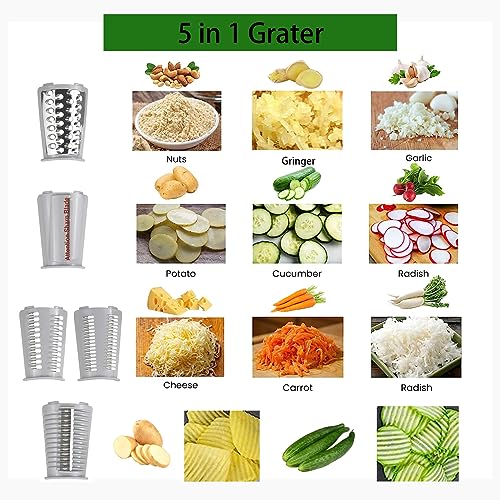 BenRich 5 in 1 Rotary Cheese Grater & Vegetable Slicer, with 5 Interchangeable Blades and Comfort Handle - Image 4