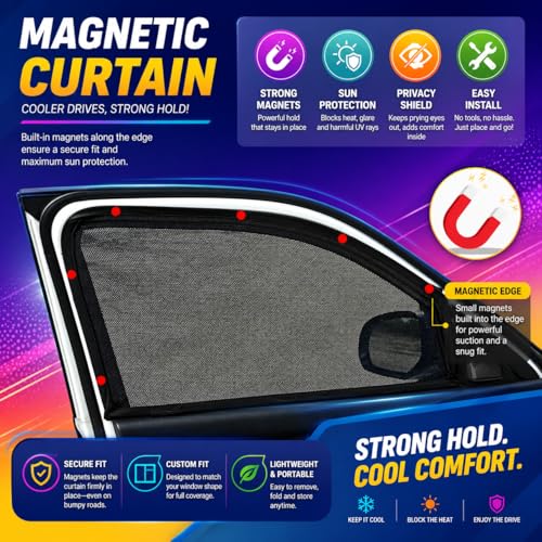 Image of Able Dotnet Car Magnetic Sun Shade Curtains 4 Door with Zipper for TATA Harrier Type-I Set of 4 Pcs (2019 to 2024 Model)