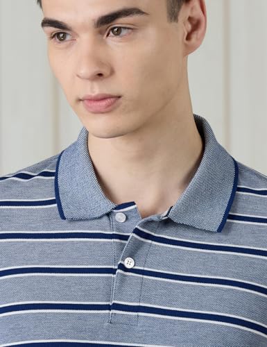 Image of Amazon Brand - Symbol Men Cotton Rich Textured Striper Polo Tshirts | Collar Striped Tshirts | Half Sleeves - Regular Fit (Available in Plus Sizes)
