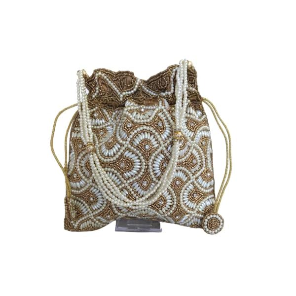 CRAFT BAZAAR Indian Potli Bags For Wedding And Party, Beaded Drawstring Purse, Wristlet Purses For Women, Copper, Medium