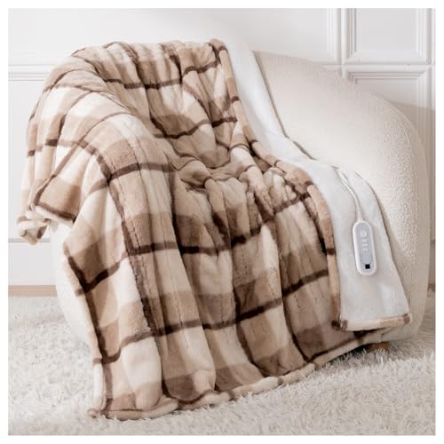 Heated Blanket Electric Throw, 50" x 60" Luxury Faux Rabbit