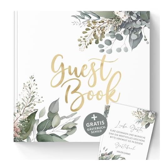 Trendanchor Libro de visitas para rellenar y pegar fotos, ideal para recuerdos de novios, juegos JGA, cumpleaños infantiles, en blanco sin preguntas, 72 páginas (libro de invitados, 21 x 21 cm,