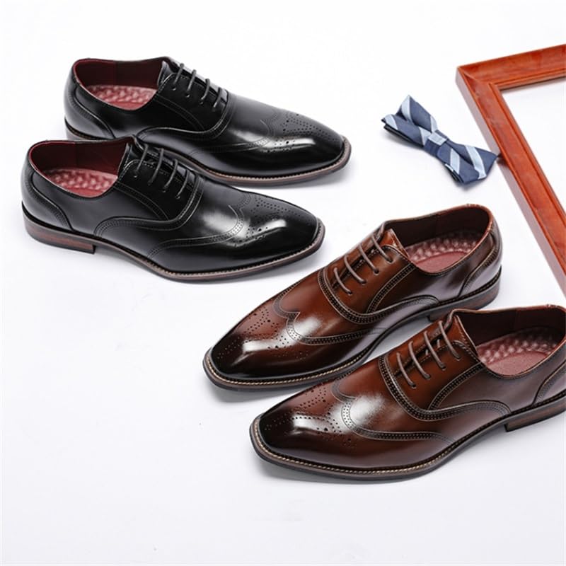 Men's British Retro Brogue Business Formal Shoes Pointed Toe Lace-up Comfortable Fashion Embossing Suits Casual Shoes Slip Resistant Rubber Soft Sole Oxford Shoes for Men(D,10)2