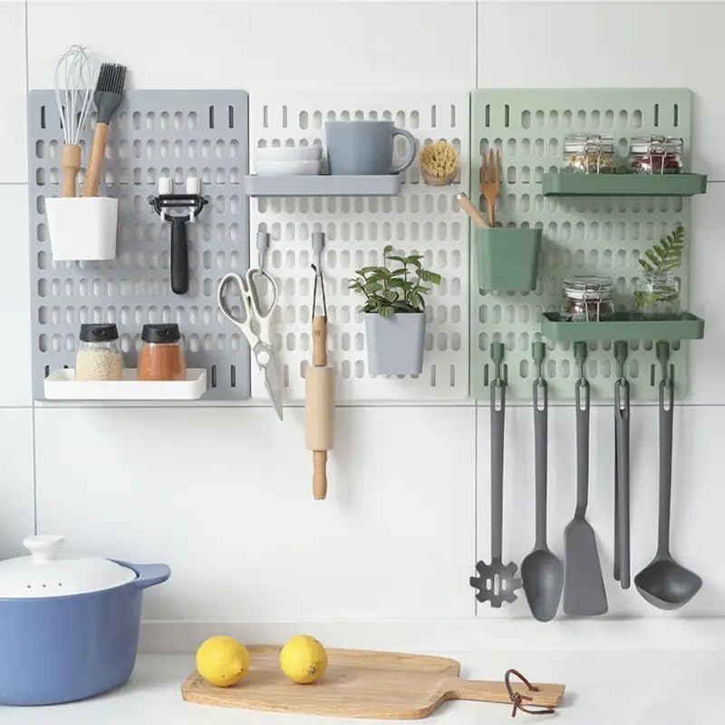 SOCATHEY Punch-Free Perforated Board Kitchen Workshop Pegboard Wall Pegboard Floating Shelves Door Back Pegboard Peg Boards Storage Wall Mount Peg Board Organizer Bracket Office Panel Plastic