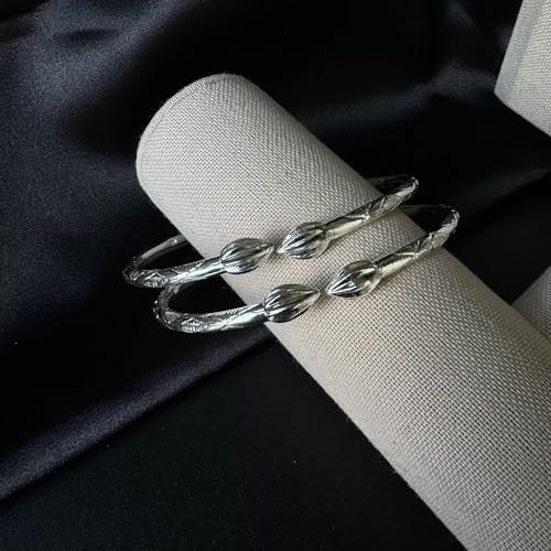 Cocoa Pods Caribbean Jamaican Tulip Bulb .925 Sterling Silver West Indian Bangle 46.0 Grams, Made in the USA, 1 pair3