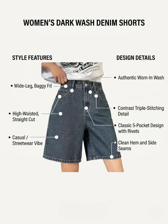 Image of GRECIILOOKS Denim Shorts for Women | Shorts for Woman | Western Denim Short's - Trendy Knee Length Casual Bottoms | Daily Relaxed Fit Summer Stylish with Functional Pockets