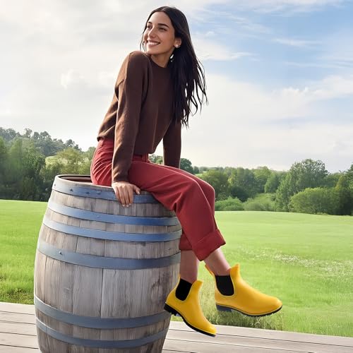 DREAM PAIRS Damen Gummistiefel Chelsea Boots Frauen Ankle Wellies Wasserdicht Regenstiefel,Gelb,Size 43,SDRB2201W-E