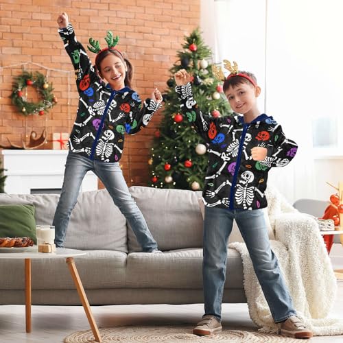 Image of Aflyko Boys Fleece Coat Blue Zip-Up Hoodie Girls Outerwear Kids Hooded Jacket