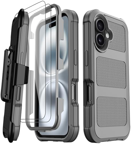 Coque iPhone 16 Plus antichoc béquille et clip ceinture avec protège écran
