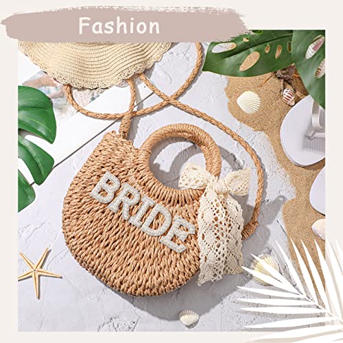 Pinkunn Bride Gift Bride Straw Purse Mrs Handwoven Bag Rhinestone Letter Bag Bachelorette Honeymoon Wedding Bridal Shower 6