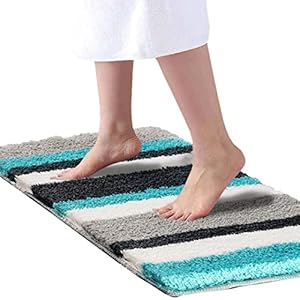 Roseate Luxury Super Soft (50x80 cm) Microfibre Striped 2000 GSM Bath Mat Super Absorbent Anti Skid Mat for Bathroom/Bedroom/Kitchen/Door Mat/Floor Mat (Peacock) Pack of 1