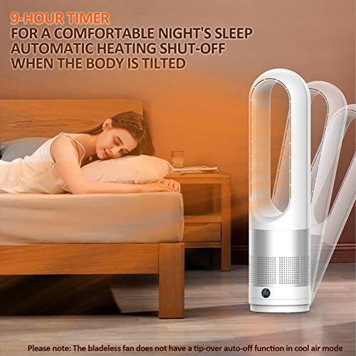 Bladeless Tower Fan, 1400W Space Heater & 40W Cooler Fan Combo With Remote, 80°Oscillation, 8 Speeds And 3 Heating Modes, 9H Timer, Led Display, Fast Safety Heat And Quiet For Bedroom, Kitchen, Office #TOP3