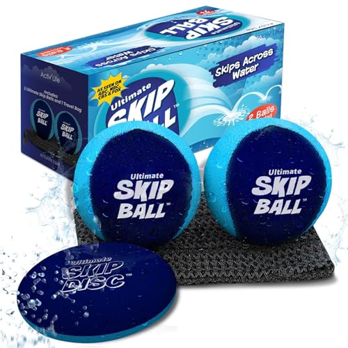 Product Image of the Activ Life The Ultimate Water Skip Ball (2 Pack), Water Bouncing Toys, Fun Games at Beach, Lake, Swimming Pool, Birthday Gift for All Ages Kids & Family, Navy/Teal with Skip Disc