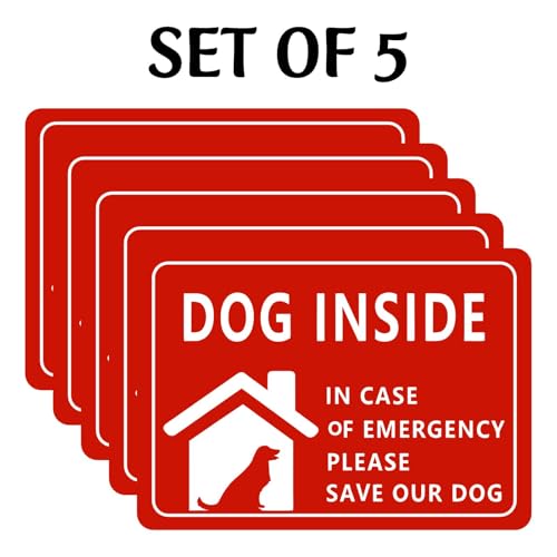 Image of CVANU Dog Inside in Case of Emergency Please Save Our Dog Warning Safety Self-Adhesive Waterproof PVC Vinyl Sign Sticker Size (11.7inchX8.3inch) Pack of 5