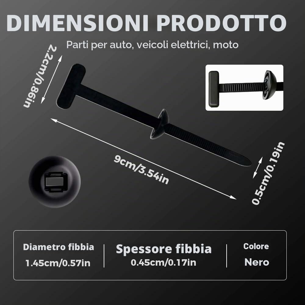 Fibbia universale per fascette stringicavo in nylon, resistente, autobloccante, con perno e bottone, nuova fibbia multifunzionale per fascette stringicavo, nere resistenti ai ragg (200 Pcs)