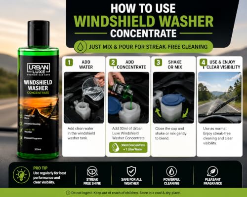 Image of Windshield Washer Fluid for Car Windshield Cleaner Liquid in Concentrate Form (20mL Enough for 1L Tank) Get A Streak Free Finish with Our Car Wiper Liquid 200mL