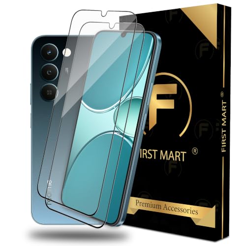 Image of FIRST MART Tempered Glass Screen Protector for Realme Narzo 100 lite - Full-Glue Screen Guard, 3D Edge to Edge, HD Clear, Bubble-Free, Case-Friendly, Black, Pack of 2