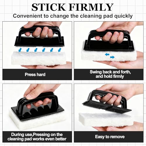 Image of Maxdot 18 Pcs Handled Bath Scrubber Set, 15 Bathroom Scouring Pad 3 Bathtub Scrubber with Handle Non Scratch Soap Scum Remover for Cleaning Sink Shower Tile Swimming Pool Step Corner (Black and White)