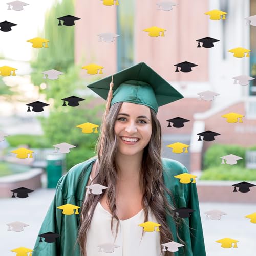 Image of Gold Silver and Black Graduation Cap Confetti 2026, Class of 2026 Table Centerpiece Grad Confetti for 2026 Graduation Party Decorations Supplies