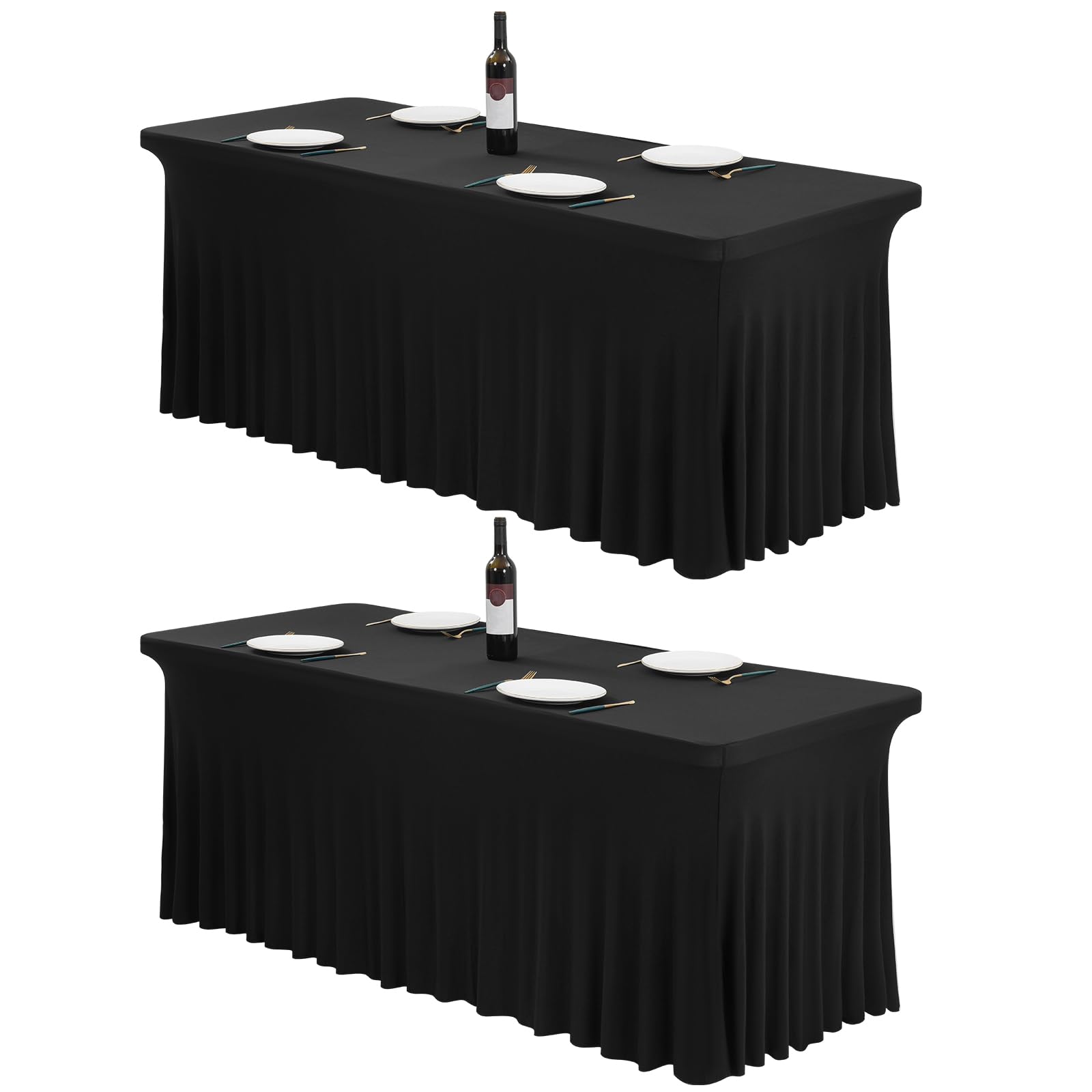 FXKS 2 Pack Black Spandex Table Skirts for 6 Ft Rectangular Tables