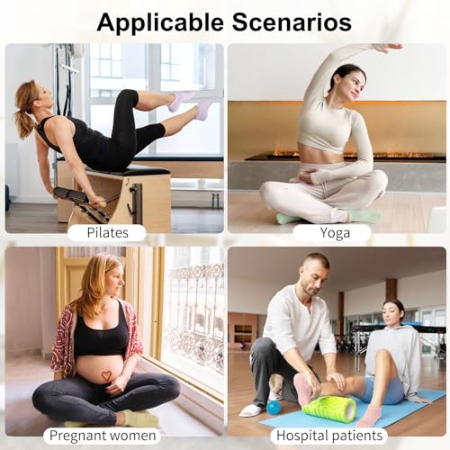 Image of 4 Pairs Pilates Socks with Grips for Women, Non-Slip Grip Yoga Athletic Socks for Barre Barefoot Workout