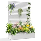 71"x47"x16" Metal Planter Box with Trellis, Raised Garden Bed with Trellis, Trellis with Planter Box & Privacy Screen for Climbing Plants, Vegetable, Vines(White, Louvered)