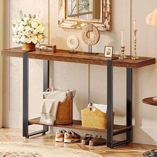 Huuger 47.2 Inch Entryway Table, 2-Tier Industrial Console Sofa Table, Accent Table with Storage,...