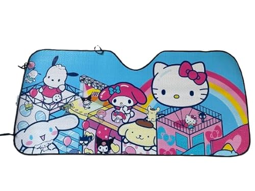 Sanrio Balloon World Car Sunshade – Official Licensed Windshield Cover – Foldable UV & Heat Protection – Fits Most Cars, SUVs