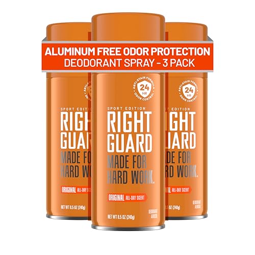 Right Guard Sport Original Scent Deodorant Spray - Aluminum Free Spray Deodorant for Men 24-Hour Odor Protection Anti-Stain & Long-Lasting 8.5 oz (3 Pack)