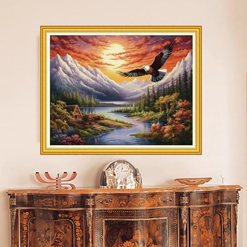 Image of DMCVIVR Stamped Cross Stitch Kits for Beginners Adults Needlepoint Kits for Beginners Embroidery Kits for Adults Crossstitch Kit for Beginners 11CT-Eagles Soaring 16x20 inch