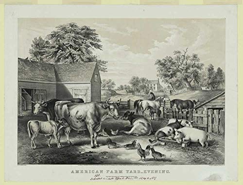 Historic Photos 1857 Photo American Farm Yard-Evening/F.E. [sic] Palmer, del; Lith. of Currier & Ives, N.Y. - 31x24 Inch