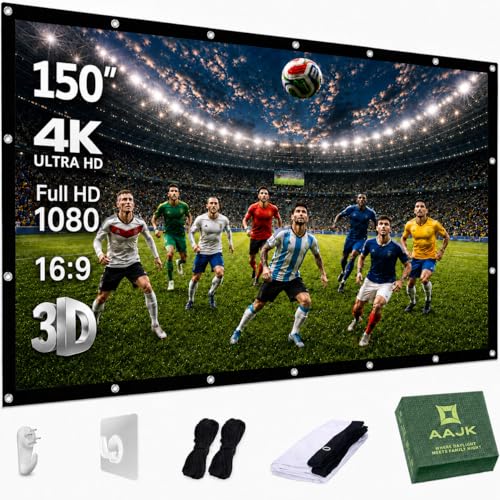 AAJK Outdoor Projector Screen 150 inch, Washable Projector Screen 16:9 Foldable Anti-Crease Portable Projector Movies Screen for Home Theater Outdoor Indoor Support Double Sided Projection