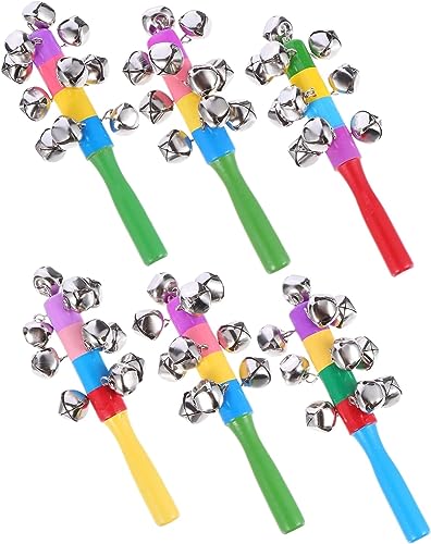 6個 持ち物 ガラガラ 木製 おもちゃ パズル おもちゃ 赤ちゃん 音楽 おもちゃ 木製 ハンドベル おもちゃ ジングル ベル スティック そり ベル スティック 木材 ハン