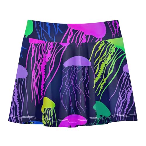 CHIFIGNO Vibrant Jellyfish Blue Pink Purple Girls' Tennis Skirt Pleated Dance Athletic Skort Kids Active Skorts with Shorts Size 5-6