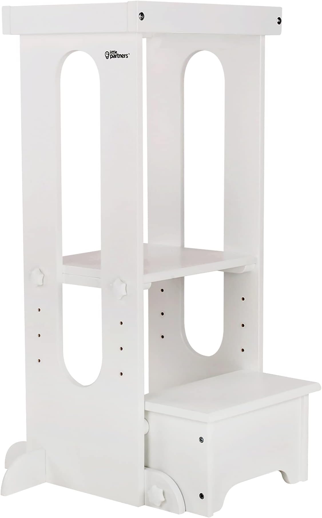 Little PartnersExplore n Store Learning Tower Kids Adjustable Height Kitchen Step Stool for Toddlers Soft White