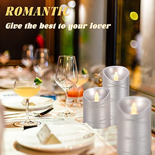 Flavcharm Silver Candles Led Flickering Flameless Candles Battery Operated With Remote Set Of 3 Real Wax Votive Candles Birthday Pillar Candles Decor Gift Set For Home Decor Wedding Decorations #TOP5