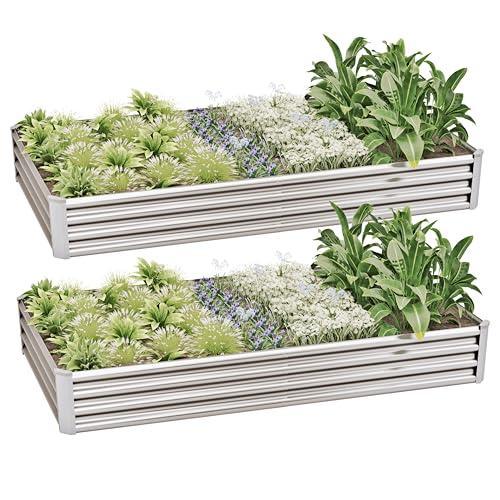 Kinddeer 8x4x1ft (2 Pack) Raised Garden Bed Kit Galvanized Planter Box Outdoor Metal Raised Garden Beds for Flower Vegetables Herb Silver