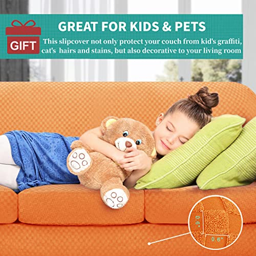 Yemyhom Latest Checkered 2 Pieces Chair Covers For Living Room High Stretch Thickened Chair Slipcovers With Arms Anti Slip Elastic Armchair Sofa Couch Slipcover Protector (Orange), 31"-46"(1 Cushion) #TOP2